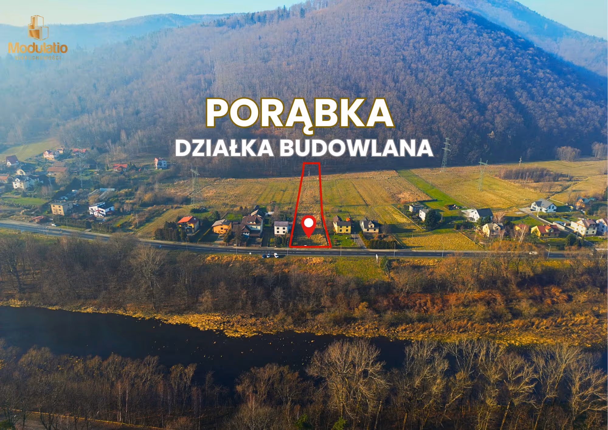 Działka pod Dom lub usługi Porąbka  38 arów z widokiem na góry